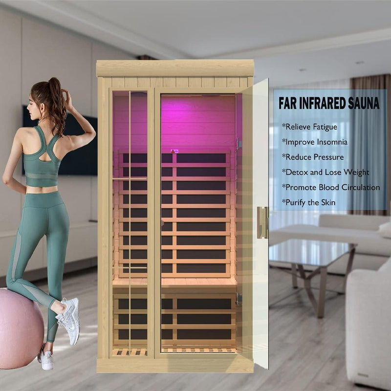 1-Person Low Emf Infrared Heat Wood Home Personal Spa Sauna With APP Control, 1350W (95837142) - Demonstration View