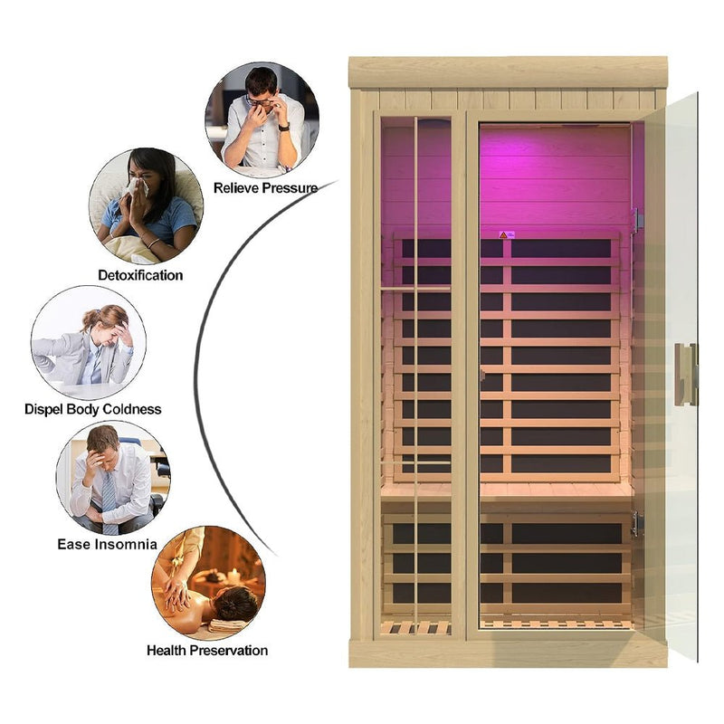1-Person Low Emf Infrared Heat Wood Home Personal Spa Sauna With APP Control, 1350W (95837142) - Zoom Parts View