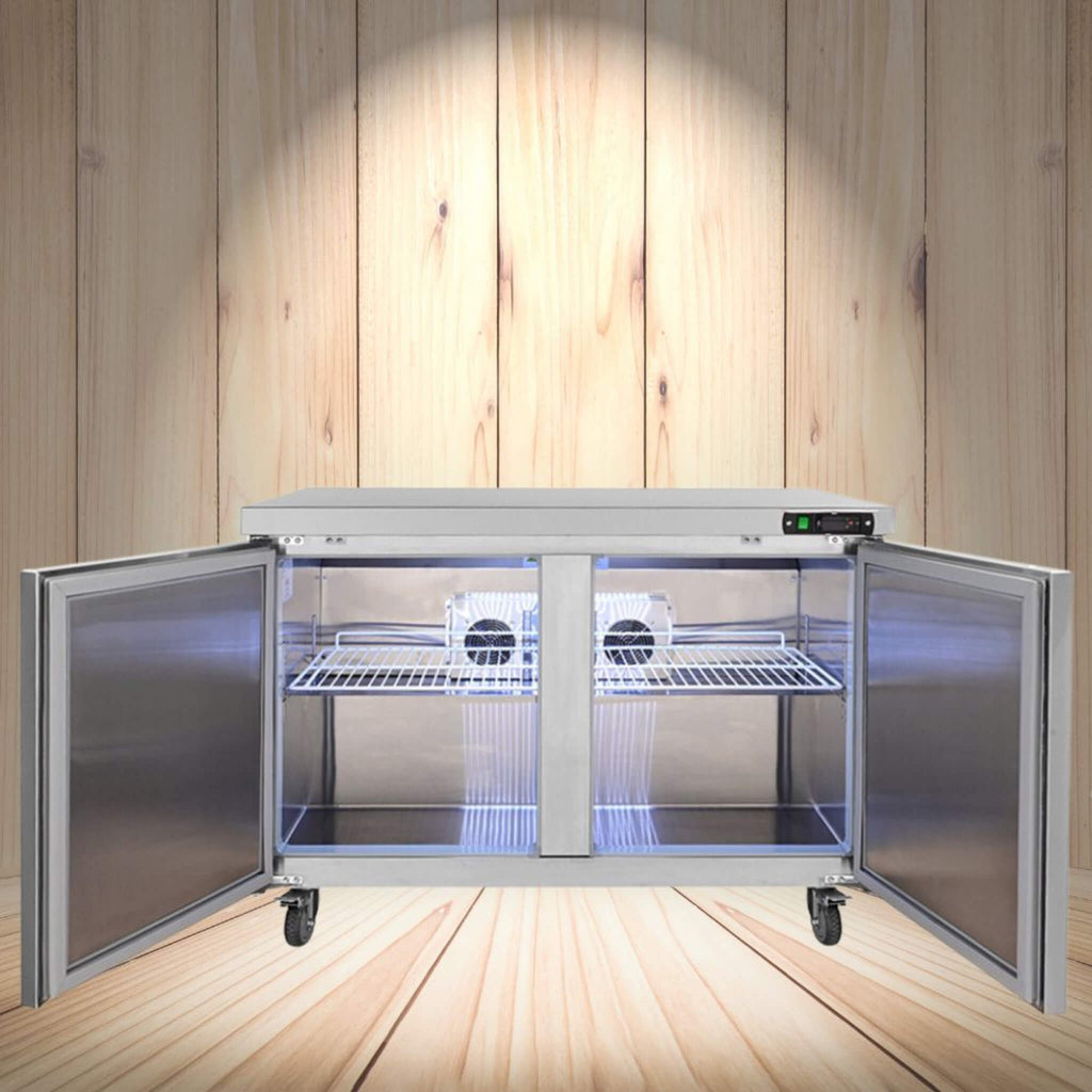 12.9 Cu.Ft 2 Door Commercial Stainless Steel Worktop Undercounter Refrigerator, 48" (SAK13725) - Saksby Wholesale - Lifestyle View