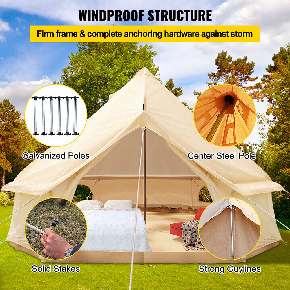 13FT Outdoor Glamping Yurt Teepee Canvas Camping Bell Family Waterproof Tent W/ Stove Jack - Zoom Parts View