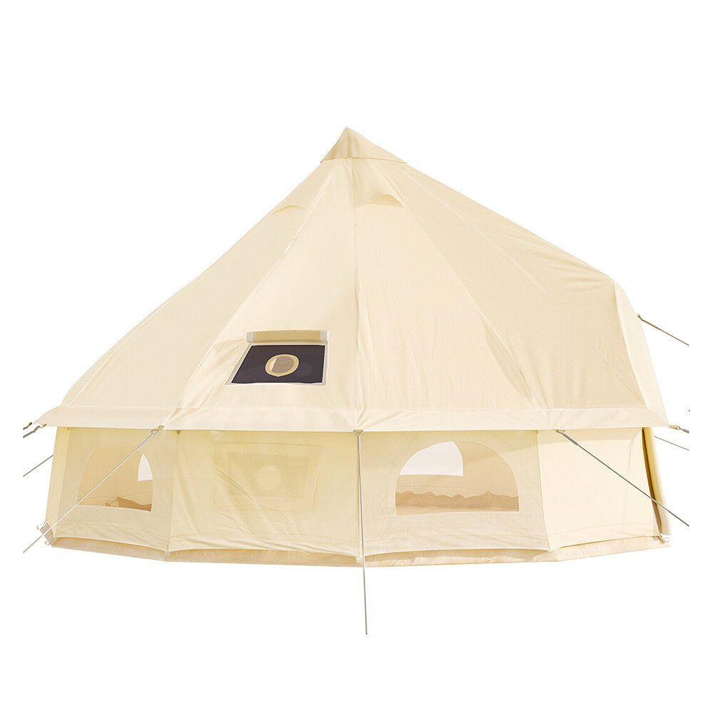 13FT Outdoor Glamping Yurt Teepee Canvas Camping Bell Family Waterproof Tent W/ Stove Jack - SAKSBY.com - Side View