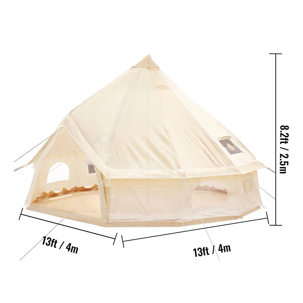 13FT Outdoor Glamping Yurt Teepee Canvas Camping Bell Family Waterproof Tent W/ Stove Jack - Measurement View