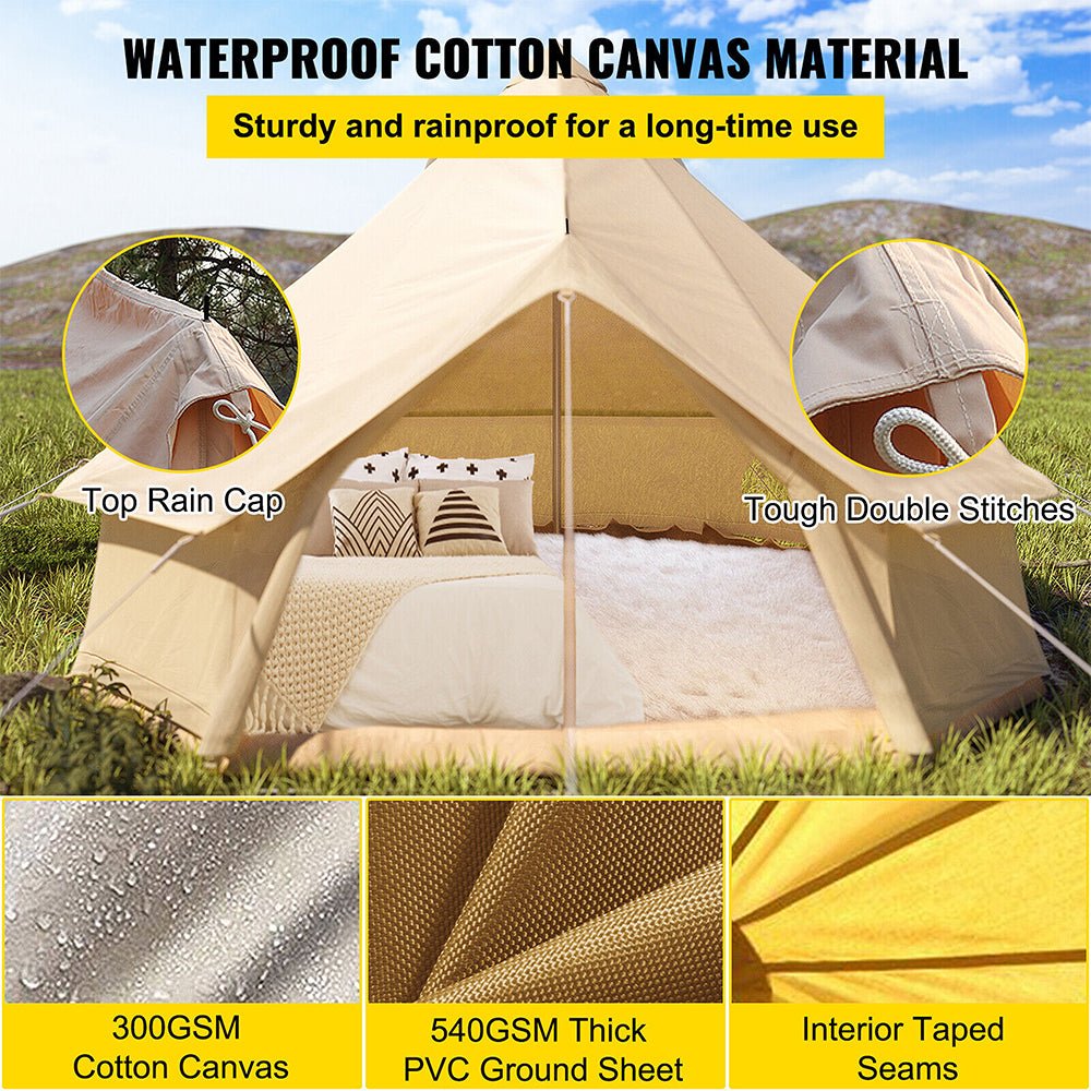 13FT Outdoor Glamping Yurt Teepee Canvas Camping Bell Family Waterproof Tent W/ Stove Jack - Zoom Parts View