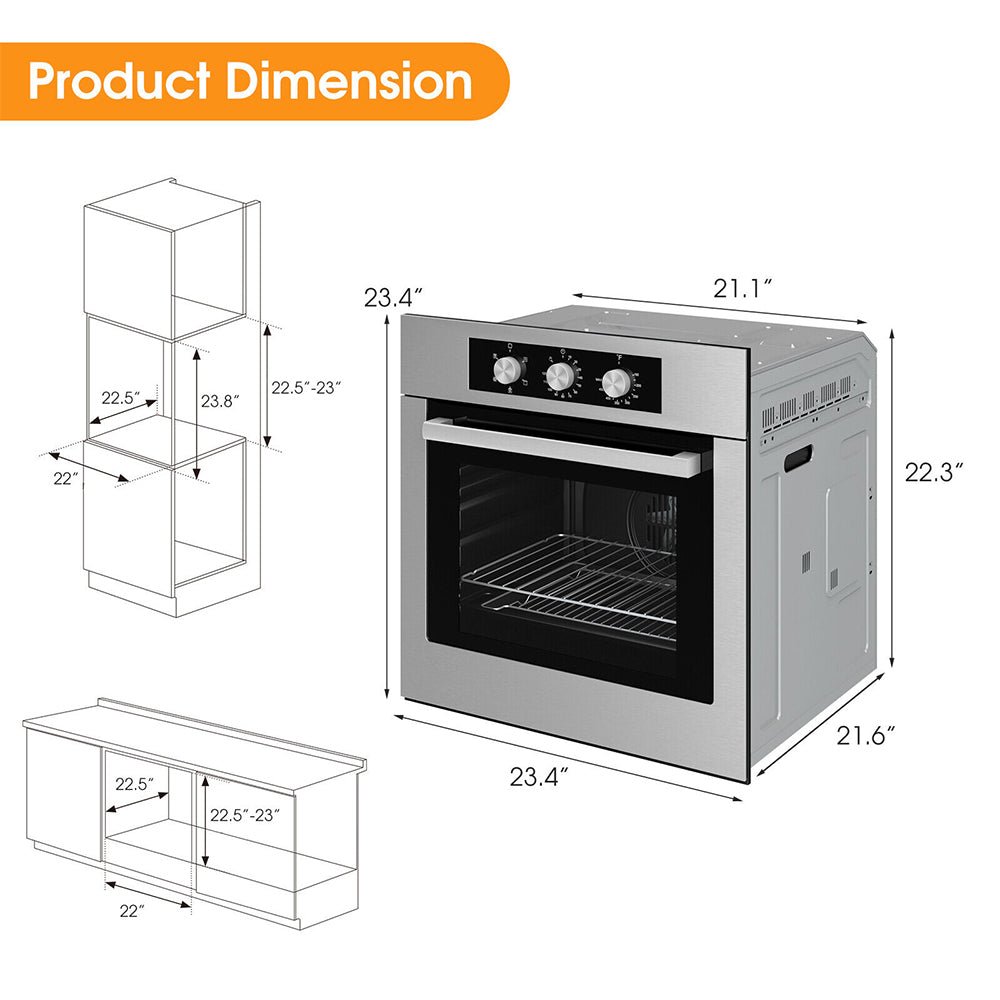 24" Premium High Temperature Single Electric Powered Wall Oven, 2300W (91304862) - SAKSBY.com - Wall Ovens - SAKSBY.com