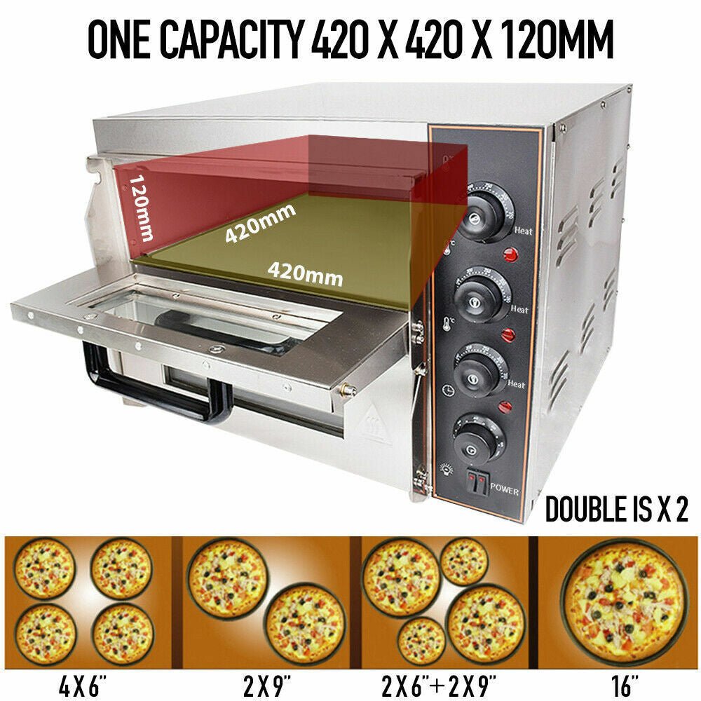 3KW Premium Electric Commercial Stainless Steel Double Deck Pizza Oven (98620571) - SAKSBY.com - Pizza Ovens - SAKSBY.com