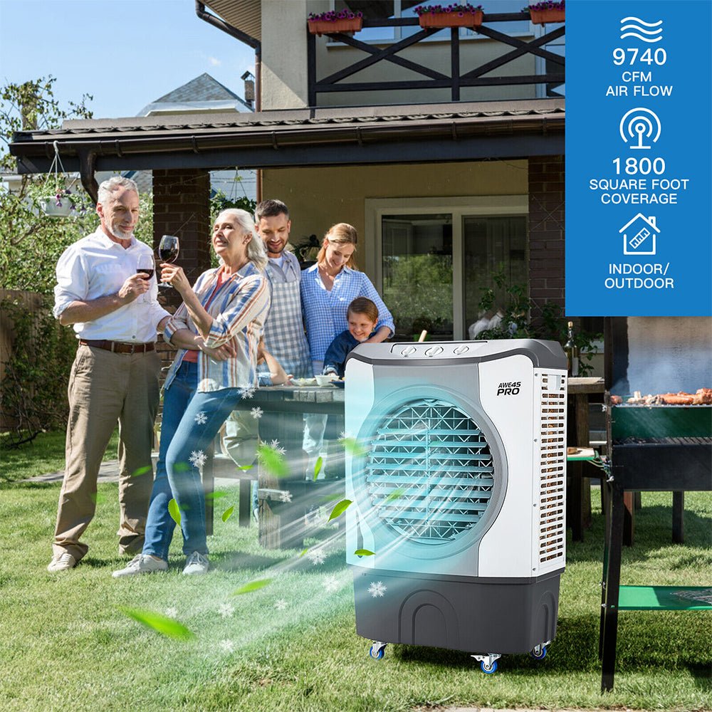 4-In-1 Portable Indoor Outdoor Evaporative Air Cooling Fan, 9740 CFM (91025436) - SAKSBY.com - Demonstration View