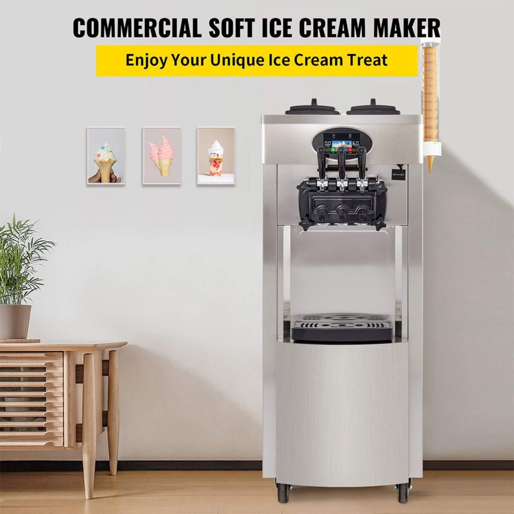 53" Freestanding 3 Flavors Commercial Soft Serve Yogurt Ice Cream Machine Maker With Auto Clean (SAK74031) - Saksby Wholesale - Actual Setup