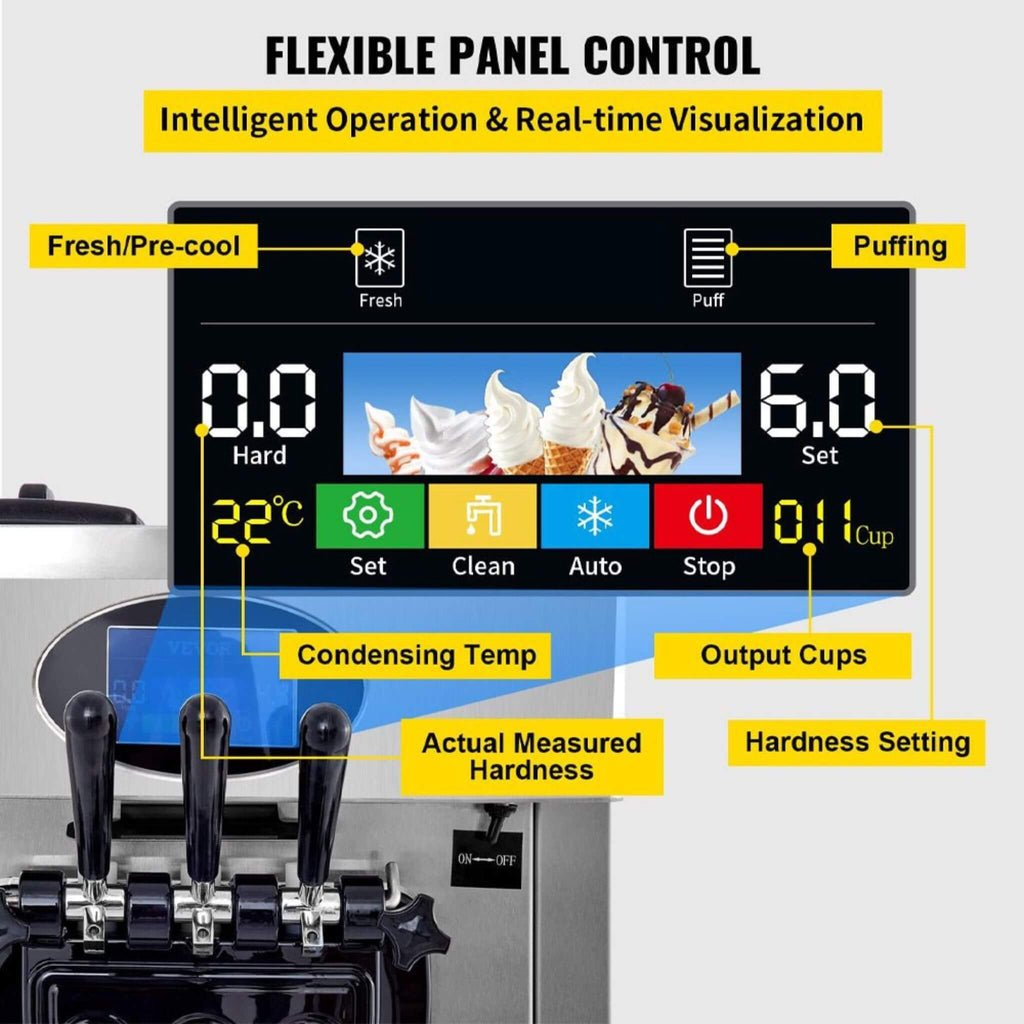 53" Freestanding 3 Flavors Commercial Soft Serve Yogurt Ice Cream Machine Maker With Auto Clean (SAK74031) - Saksby Wholesale - Control Panel Details