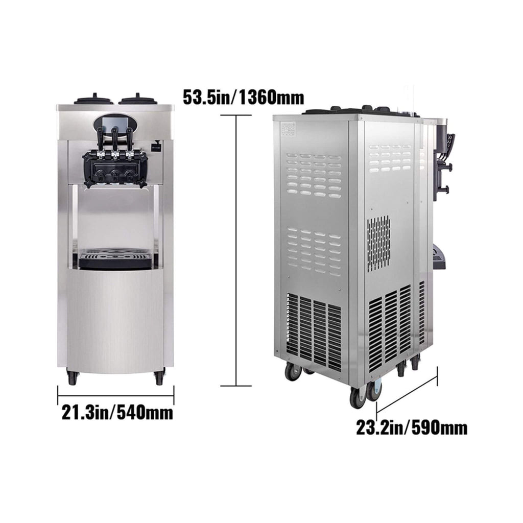 53" Freestanding 3 Flavors Commercial Soft Serve Yogurt Ice Cream Machine Maker With Auto Clean (SAK74031) - Saksby Wholesale - Product Dimensions