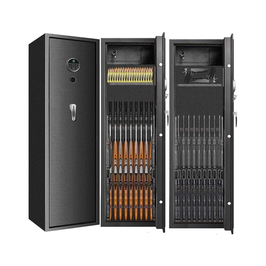 57" Heavy Duty Anti-Theft Fireproof Biometric Gun Rifle Pistol Safe For Home, 11-12 Guns (SAK53816) - Saksby Wholesale - Close and Open With Contents