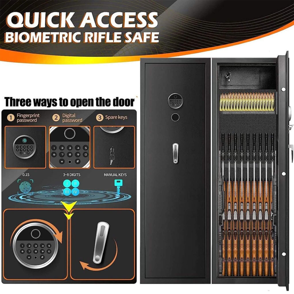 57" Heavy Duty Anti-Theft Fireproof Biometric Gun Rifle Pistol Safe For Home, 11-12 Guns (SAK53816) - Saksby Wholesale - Ways To Open The Door