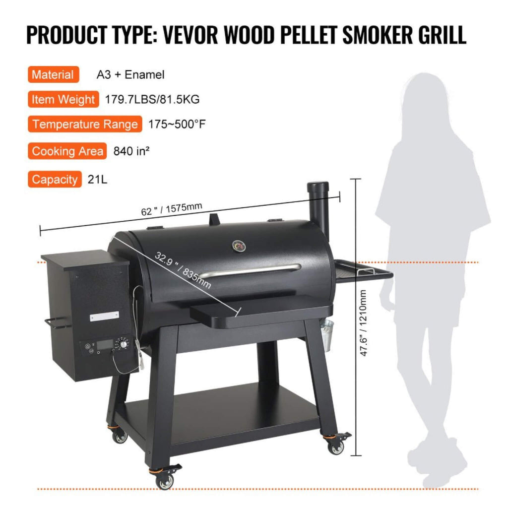 62" Heavy Duty Portable Wood Pellet BBQ Grill With Cart (SAK91308) - SAKSBY Wholesale - Dimensions View