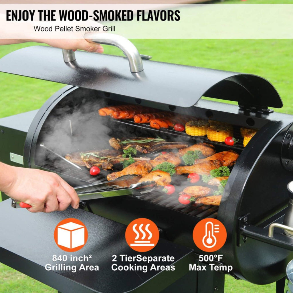 62" Heavy Duty Portable Wood Pellet BBQ Grill With Cart (SAK91308) - SAKSBY Wholesale - Smoke Grill View
