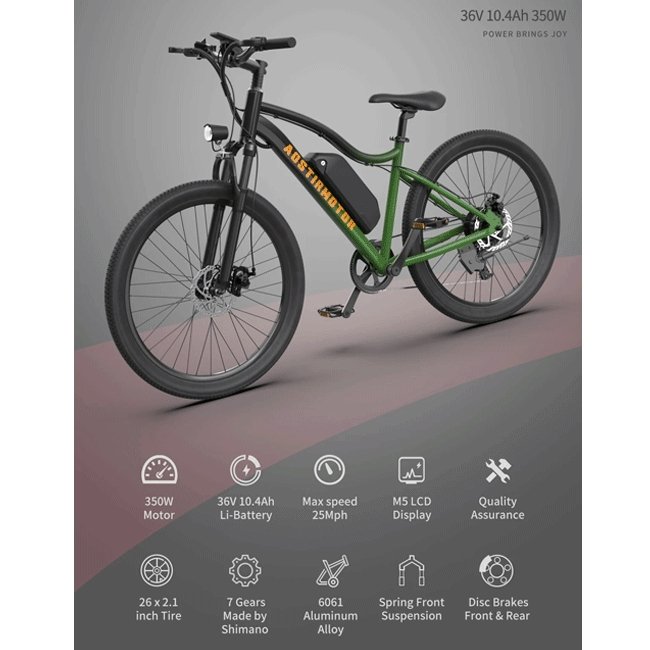 AOSTIRMOTOR A350 36V/10Ah 350W Urban Electric Commuter Bike, 26'' - SAKSBY.com - Electric Bicycles - SAKSBY.com
