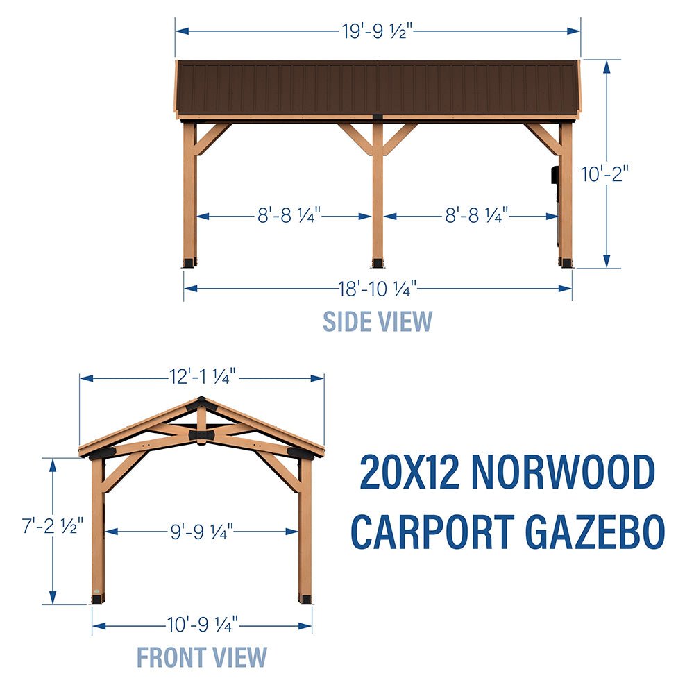 BYD Premium All Cedar Wooden Carport Pavilion Gazebo With Sloped Hardtop Steel Roof, 20x12FT (92758314) - SAKSBY.com - Sheds, Garages & Carports - SAKSBY.com