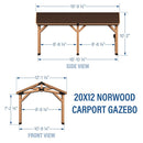 BYD Premium All Cedar Wooden Carport Pavilion Gazebo With Sloped Hardtop Steel Roof, 20x12FT (92758314) - SAKSBY.com - Sheds, Garages & Carports - SAKSBY.com