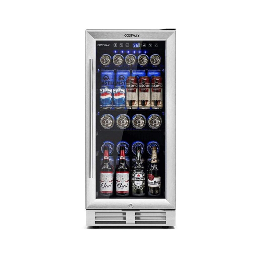Costway 15'' Tall Built-In Freestanding Beverage Cooler Refrigerator, 100 Cans (SAK77654) - Saksby Wholesale - Front View