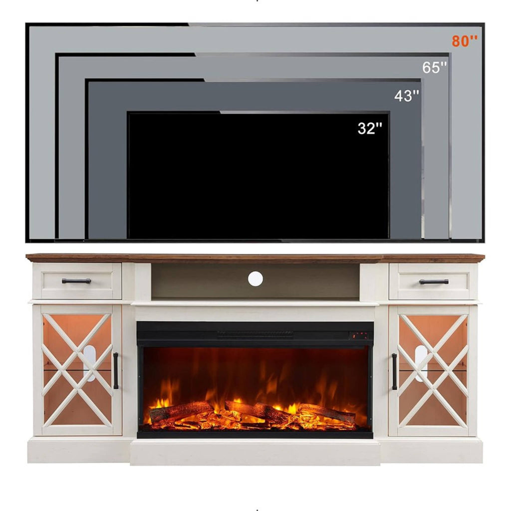 Electric Fireplace TV Stand With Glass Door Storage Cabinet, 70" (SAK58627) - Saksby Wholesale - Different Inches