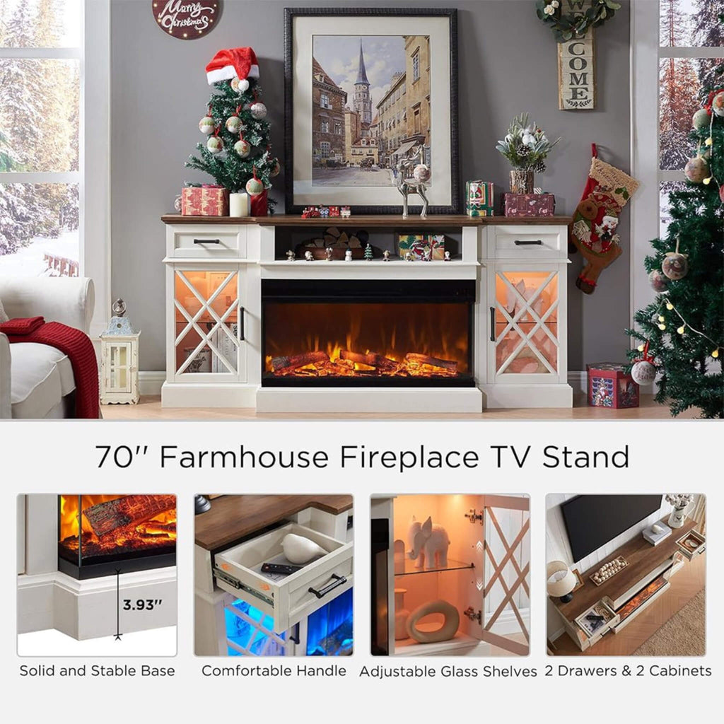 Electric Fireplace TV Stand With Glass Door Storage Cabinet, 70" (SAK58627) - Saksby Wholesale - Features
