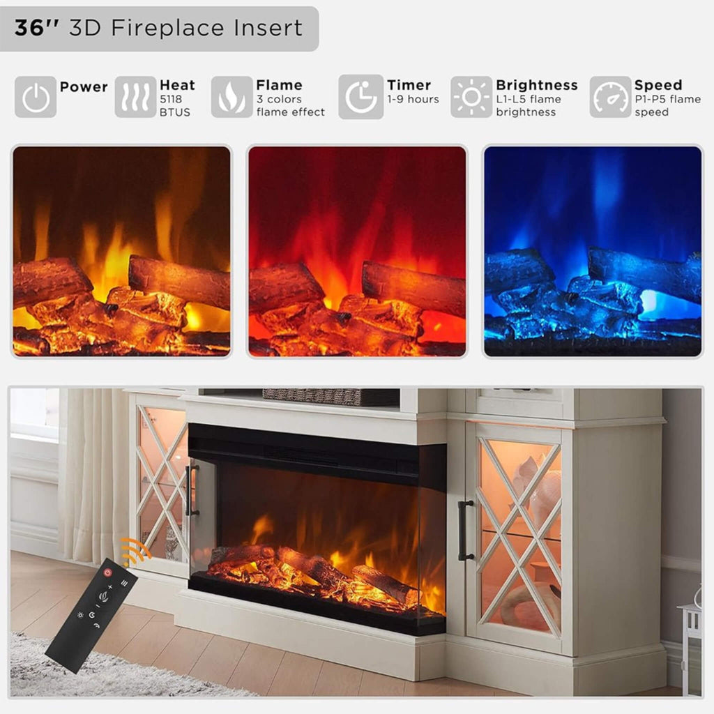 Electric Fireplace TV Stand With Glass Door Storage Cabinet, 70" (SAK58627) - Saksby Wholesale - Flame Colors
