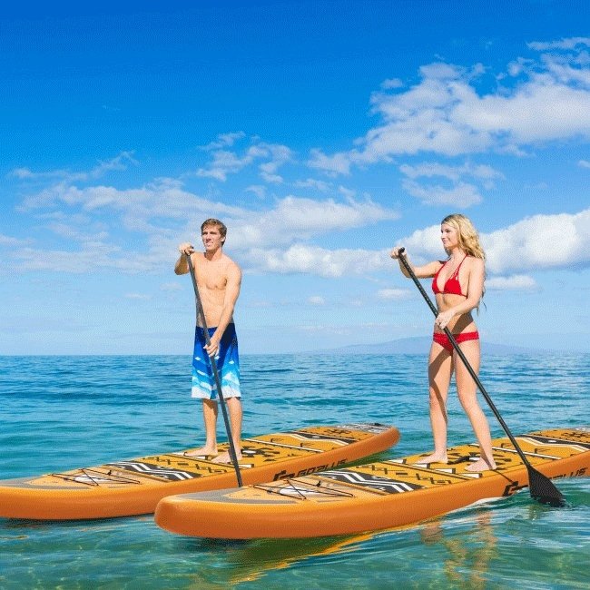 GOPLUS Inflatable Stand Up Surfboard Paddle Board W/ SUP Aluminum Paddle, 10.5FT - SAKSBY.com - Demonstration View