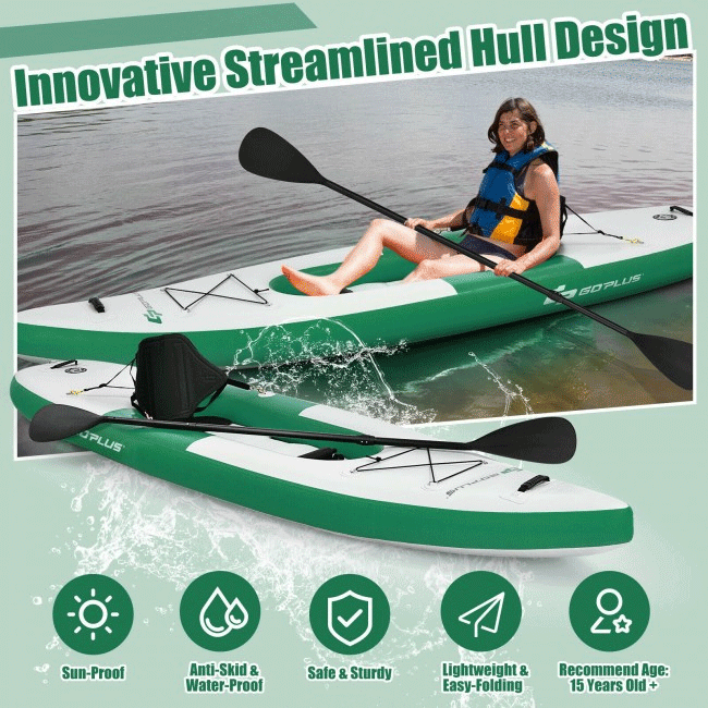 GOPLUS Long Inflatable Blow Up Kayak With Paddle & Hand Pump, 11FT - SAKSBY.com - Kayaks - SAKSBY.com