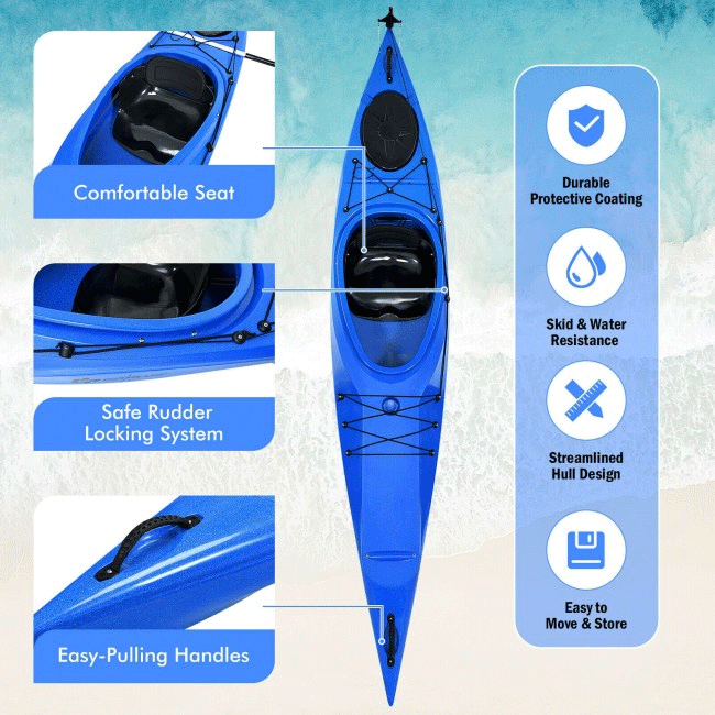 GOPLUS Single-Person Sit-In Fishing Kayak Boat W/ Paddle & Rudder, 12FT - SAKSBY.com - Kayaks - SAKSBY.com