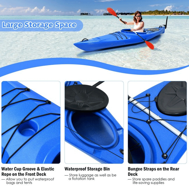 GOPLUS Single-Person Sit-In Fishing Kayak Boat W/ Paddle & Rudder, 12FT - SAKSBY.com - Kayaks - SAKSBY.com