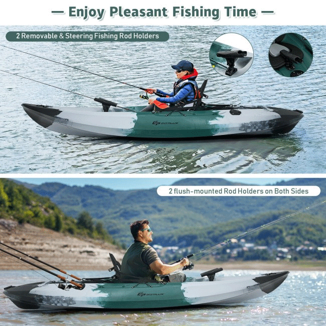 GOPLUS Sit-On-Top Fishing Kayak Canoe With Fishing Rod Holders & Paddle,  10FT 