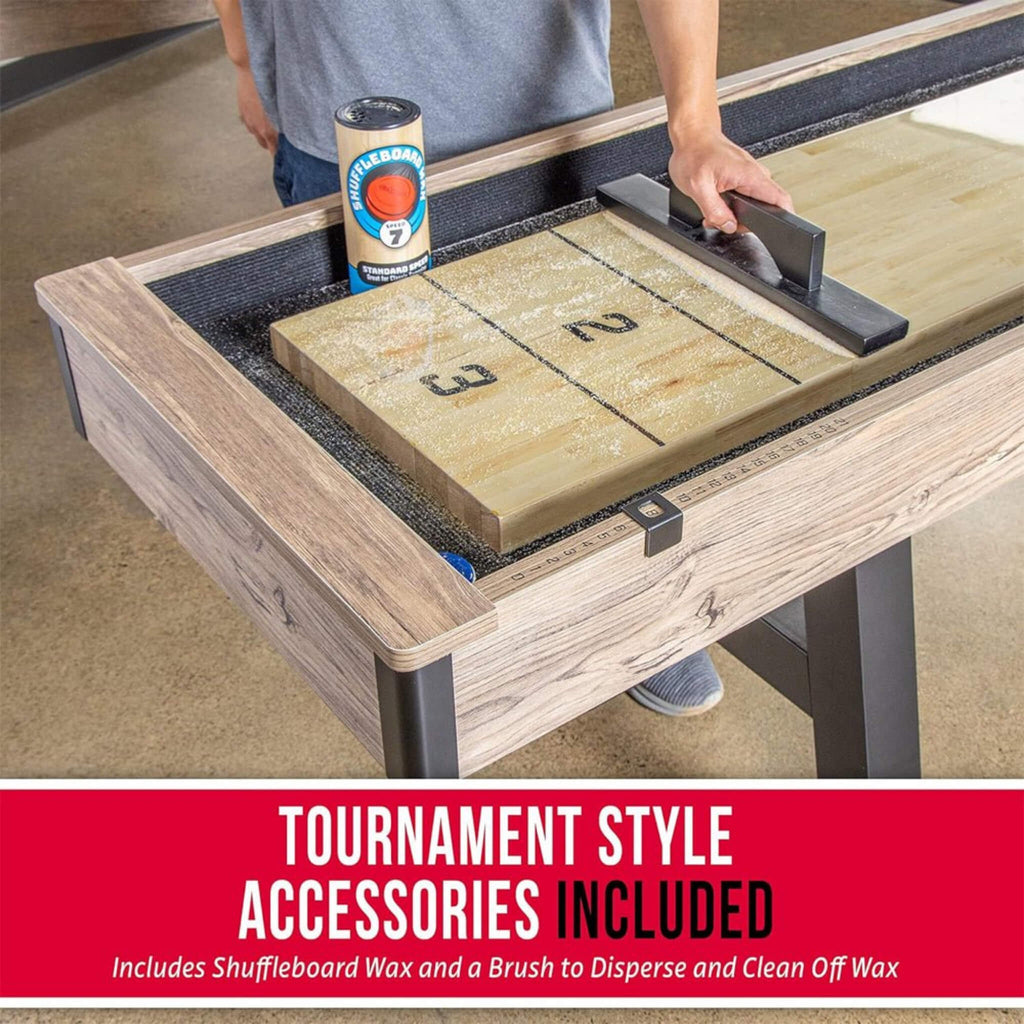 Gosports Premium Shuffleboard Table Set For Game Rooms With Pucks, Wax, And Brush, 9FT (SAK75134) - Saksby Wholesale - Tournament View