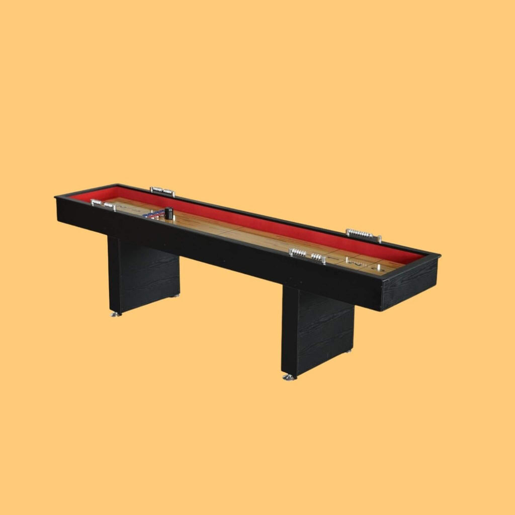 Hathaway Avenger Shuffleboard With Padded Gutters, Leg Levelers, 8 Pucks And Wax, 9FT (SAK24637) - Saksby Wholesale - Side View