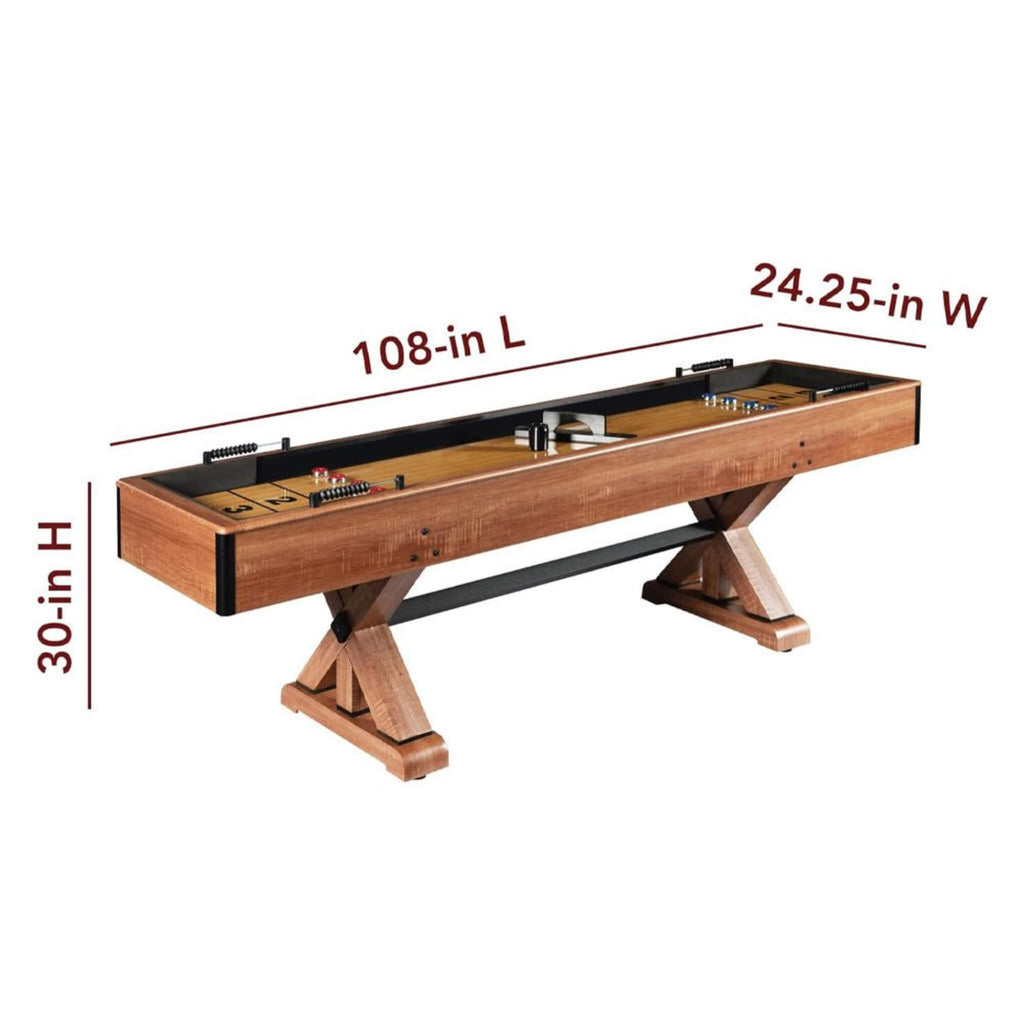 Hathaway Daulton Premium White Oak Finish Shuffleboard Table With Accessories, 9FT (SAK75143) - Saksby Wholesale - Dimension View