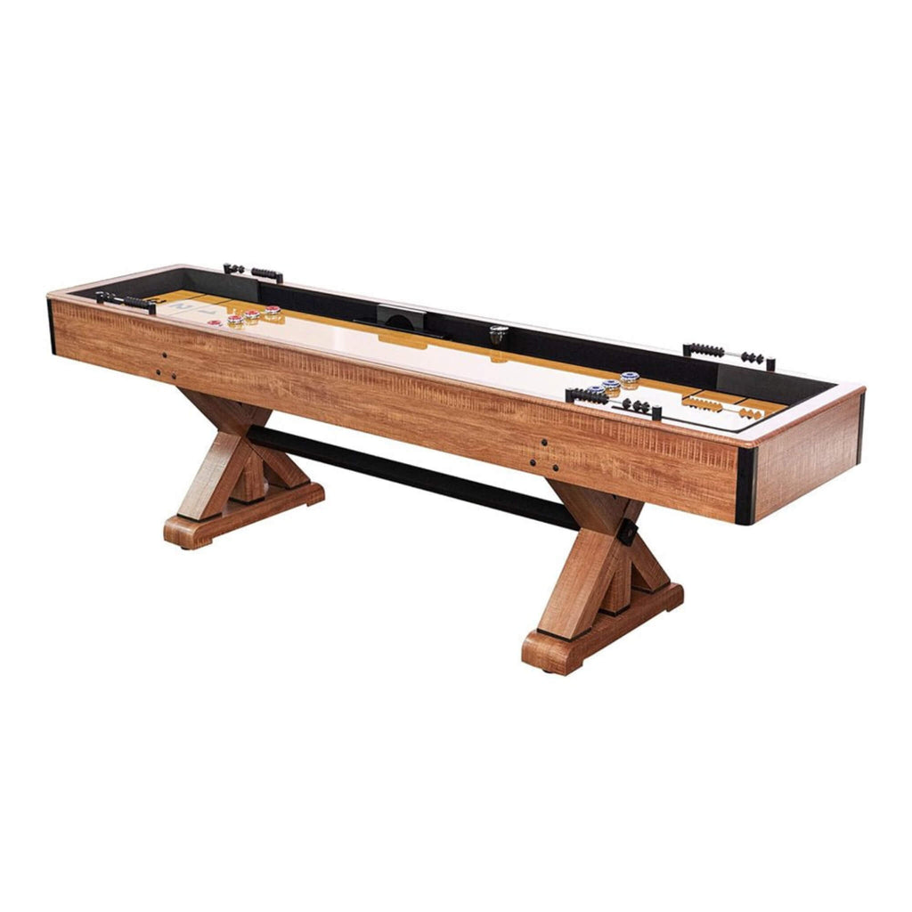 Hathaway Daulton Premium White Oak Finish Shuffleboard Table With Accessories, 9FT (SAK75143) - Saksby Wholesale - Front Left View