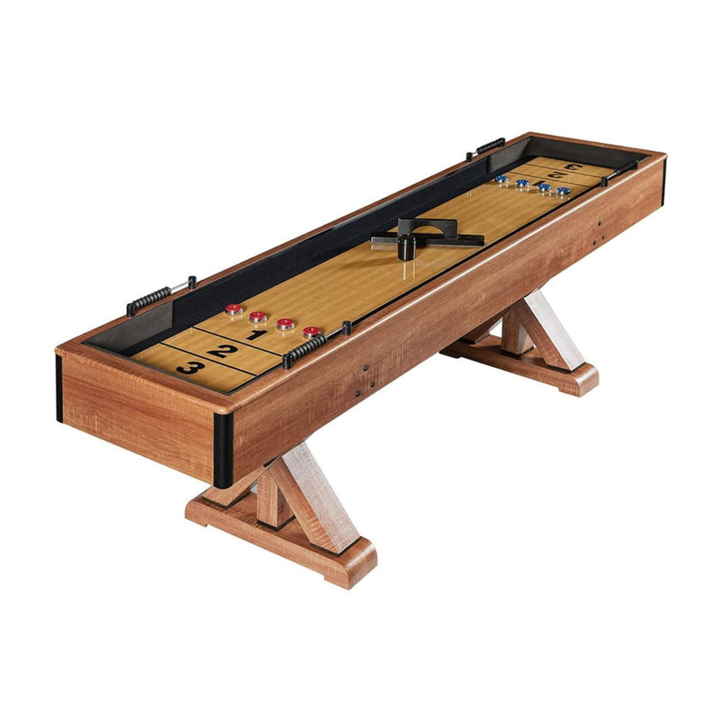 Hathaway Daulton Premium White Oak Finish Shuffleboard Table With Accessories, 9FT (SAK75143) - Saksby Wholesale - Front Right View