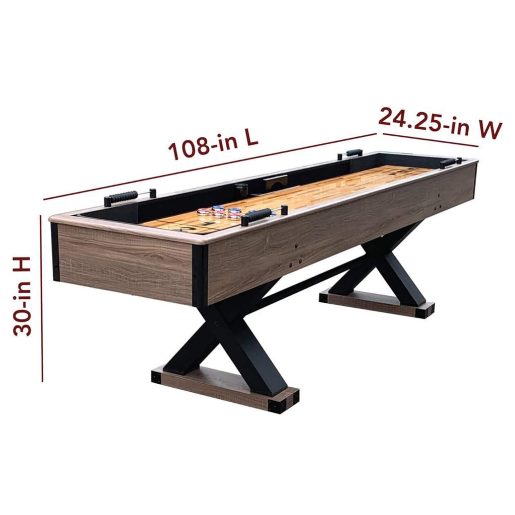 Hathaway Excalibur Rustic Shuffleboard Table With Leg Levelers, 9FT (SAK47512) - Saksby Wholesale - Dimension View