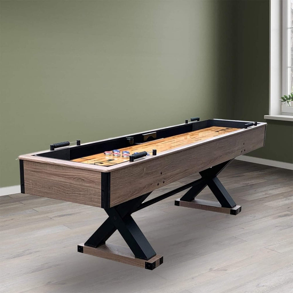 Hathaway Excalibur Rustic Shuffleboard Table With Leg Levelers, 9FT (SAK47512) - Saksby Wholesale - Room View