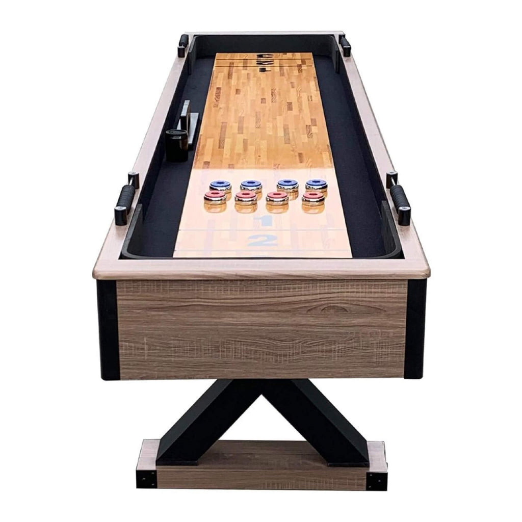 Hathaway Excalibur Rustic Shuffleboard Table With Leg Levelers, 9FT (SAK47512) - Saksby Wholesale - Side View