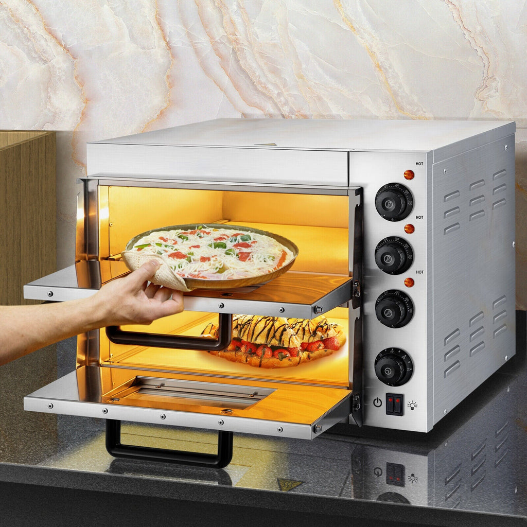 Heavy Duty Electric Indoor Commercial Countertop Double Deck Pizza Oven, 2000W (SAK36147) SAKSBY - Baking View