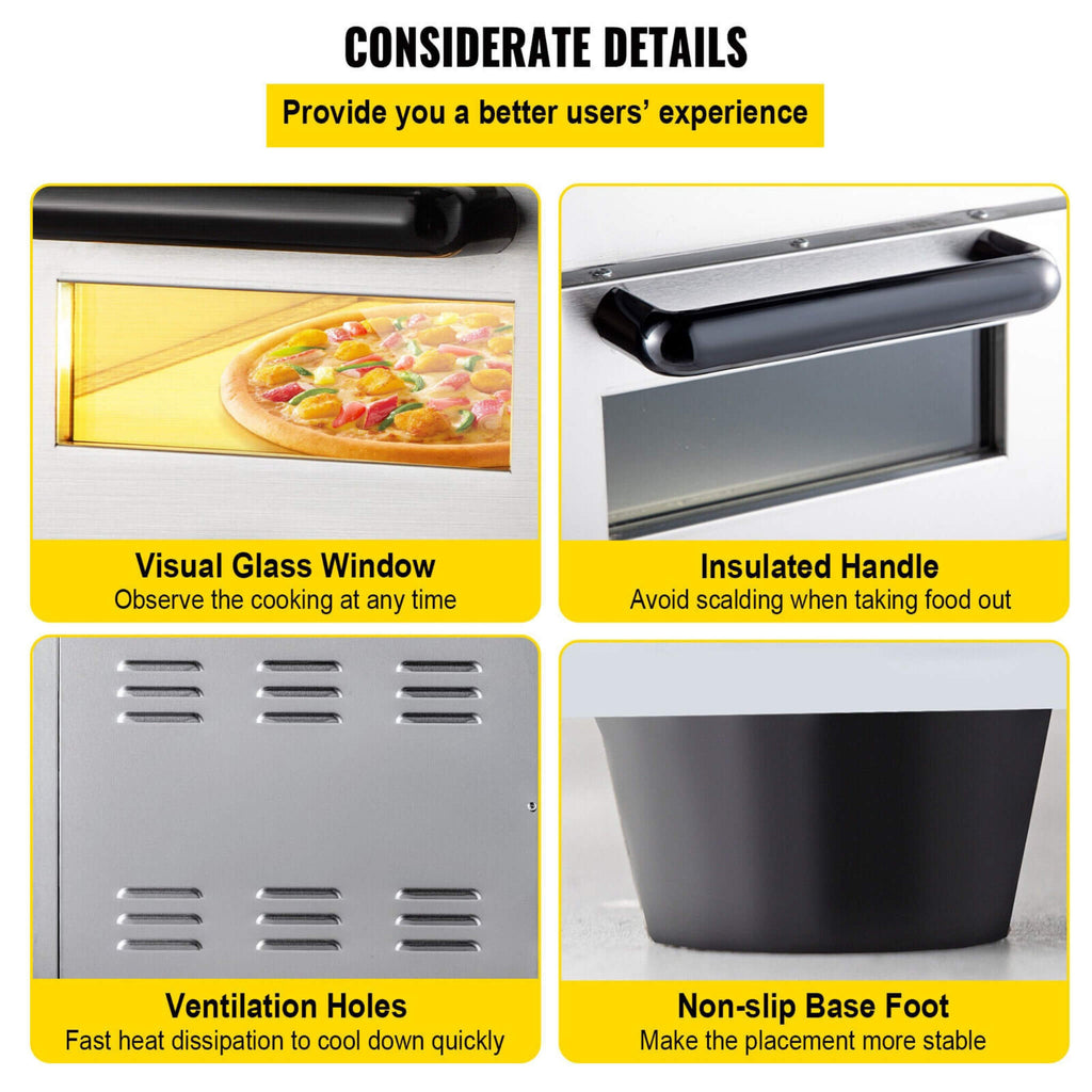 Heavy Duty Electric Indoor Commercial Countertop Double Deck Pizza Oven, 2000W (SAK36147) SAKSBY - Details View