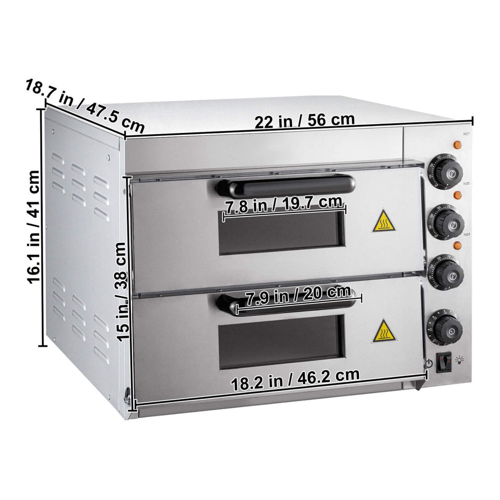 Heavy Duty Electric Indoor Commercial Countertop Double Deck Pizza Oven, 2000W (SAK36147) SAKSBY - Dimensions View