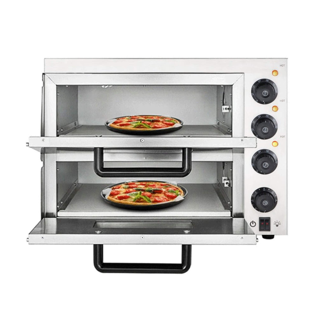 Heavy Duty Electric Indoor Commercial Countertop Double Deck Pizza Oven, 2000W (SAK36147) SAKSBY - 2 Oven Doors View