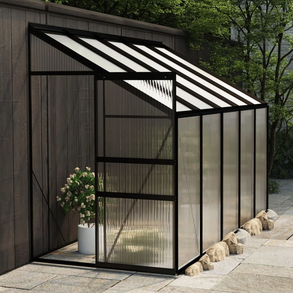IKY Premium Anthracite Aluminum Walk-In Greenhouse With Galvanized Base Frame, 4x10FT (95247513) - SAKSBY.com - Greenhouses - SAKSBY.com