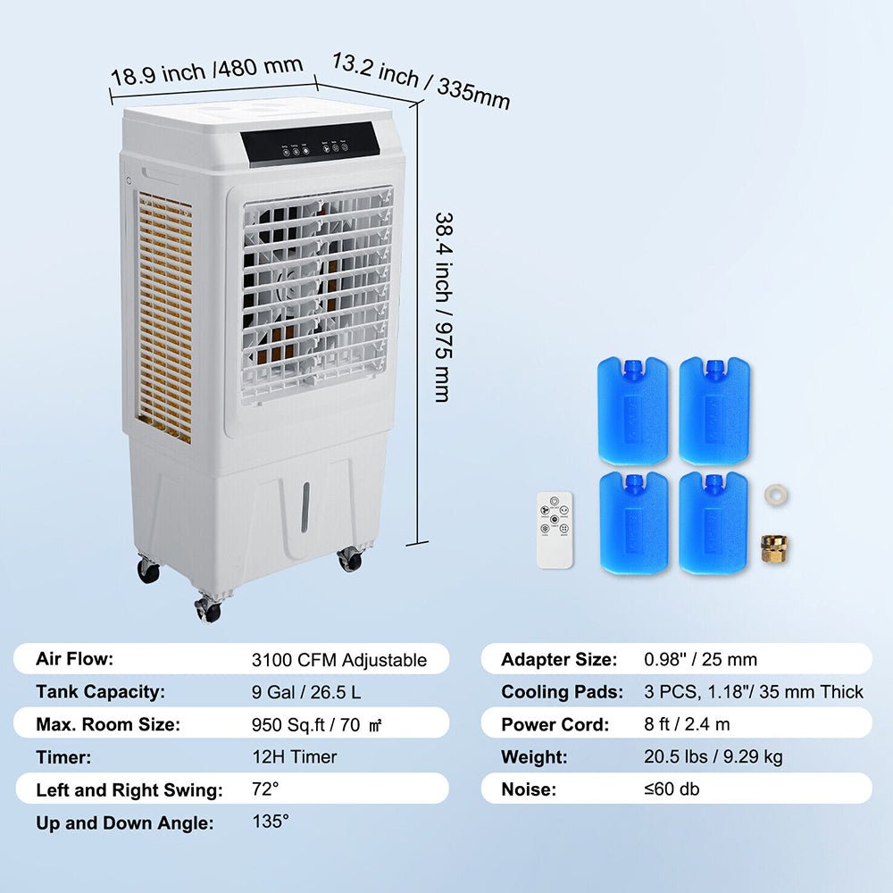 Large 3100 CFM Portable Evaporative Swamp Air Cooler With Timer, 9 GAL (98410726) - SAKSBY.com - Air Cooler - SAKSBY.com