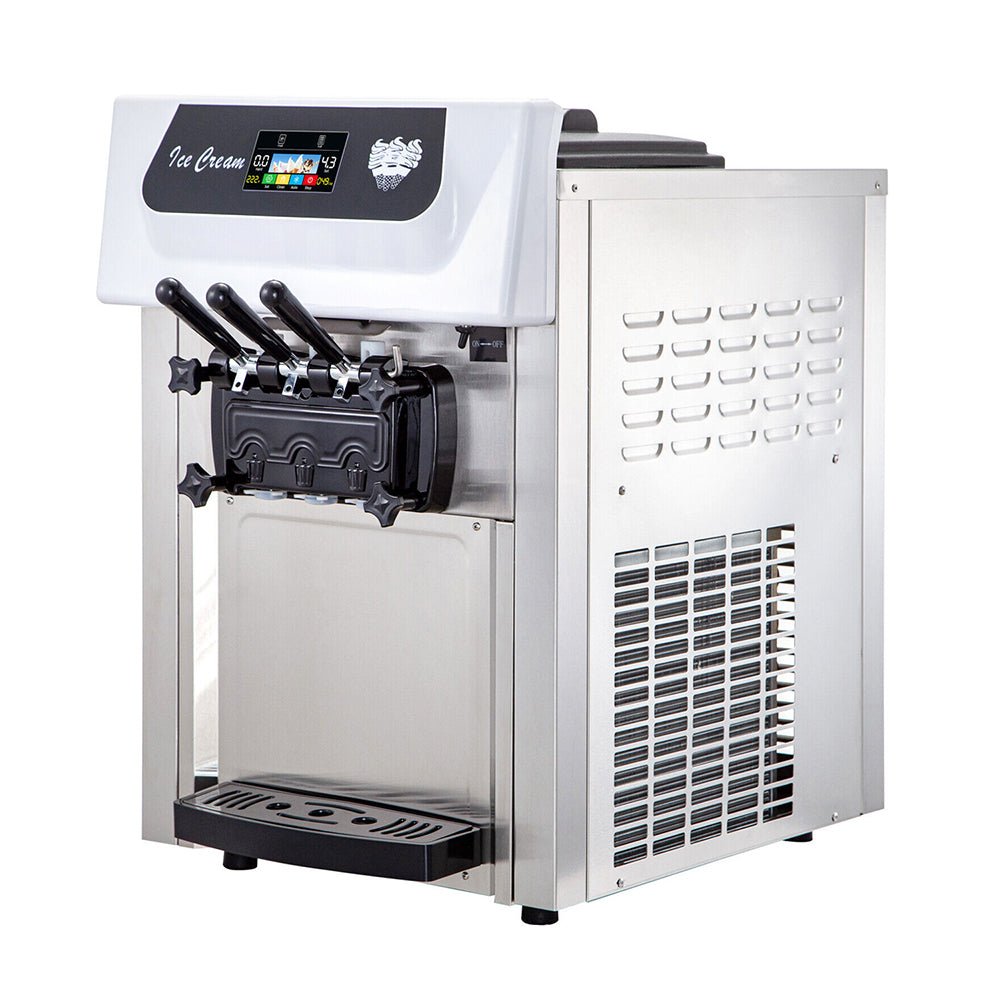 Large Double Hopper Commercial Soft Serve Ice Cream Maker Machine W/ 3 Flavors, 18-28 L/H (98371425) - SAKSBY.com -Side View