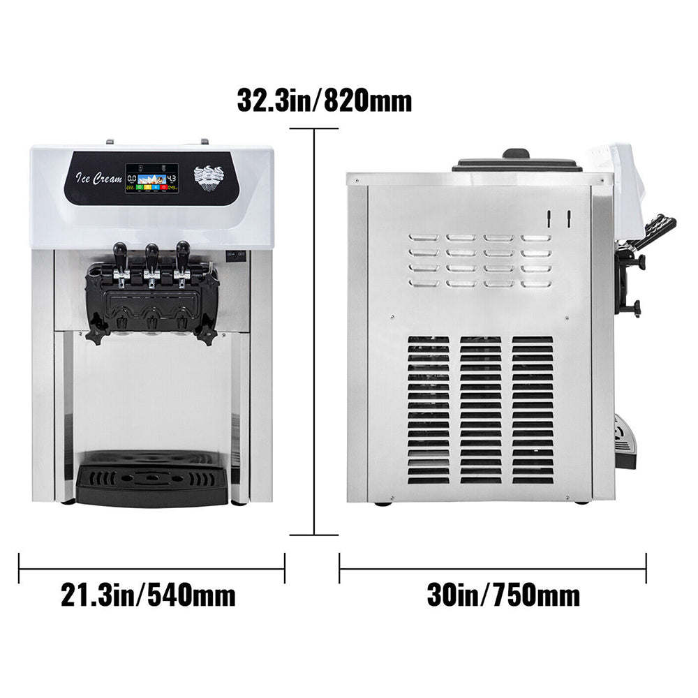 Large Double Hopper Commercial Soft Serve Ice Cream Maker Machine W/ 3 Flavors, 18-28 L/H (98371425) - Measurement View