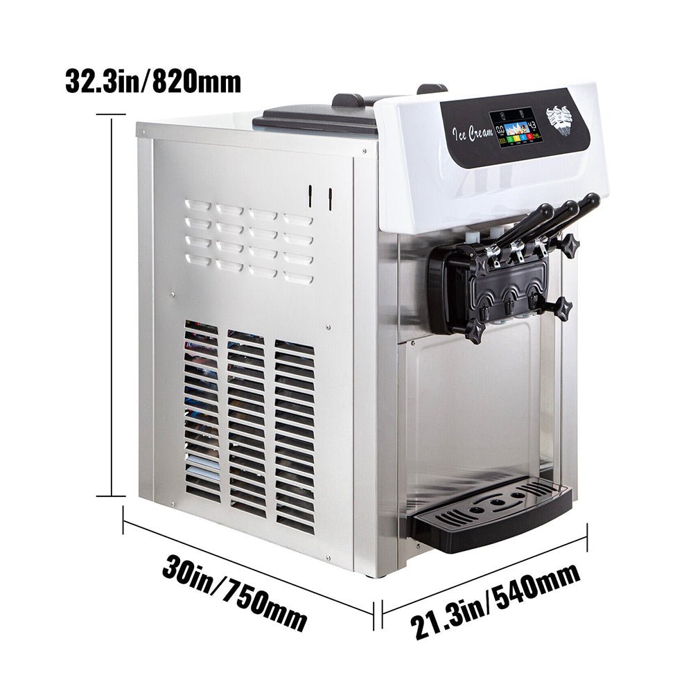 Large Double Hopper Commercial Soft Serve Ice Cream Maker Machine W/ 3 Flavors, 18-28 L/H (98371425) - Measurement View