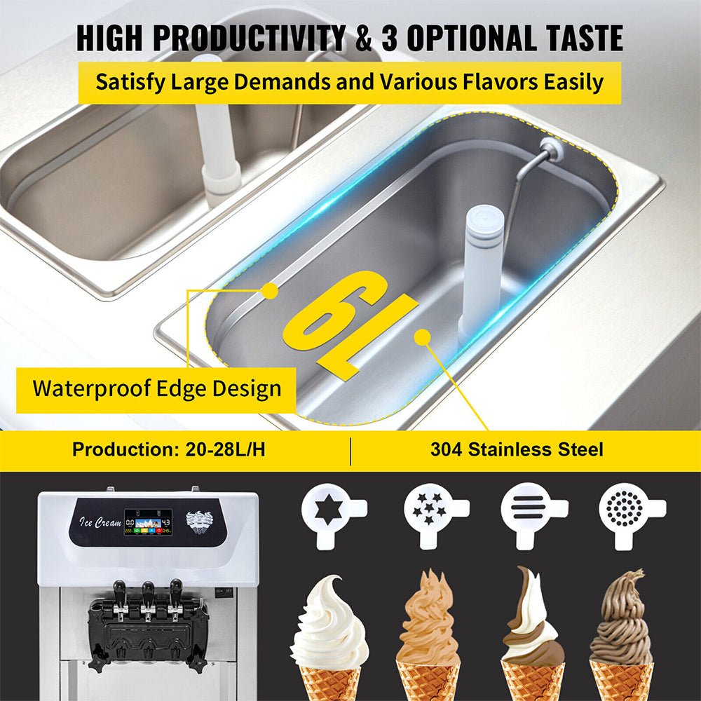 Large Double Hopper Commercial Soft Serve Ice Cream Maker Machine W/ 3 Flavors, 18-28 L/H (98371425) -Parts View
