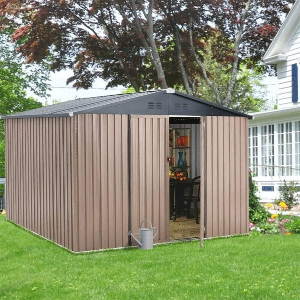 Large Heavy Duty Outdoor Metal Garden Tools Storage Utility Shed W/ Lockable Door, 8x10' (SAK72751) - Saksby Wholesale - Actual Setup