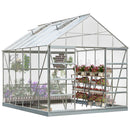 Large Heavy Duty Outdoor Walk-In Polycarbonate Aluminum Frame Greenhouse W/ Adjustable Vents & Sliding Doors, Side View