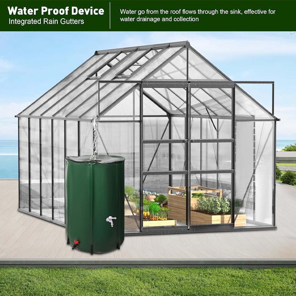 Large Heavy Duty Outdoor Walk-In Polycarbonate Greenhouse Kit With Adjustable Vents And Sliding Doors, 12x8FT (95736851) - SAKSBY.com - Greenhouses - SAKSBY.com